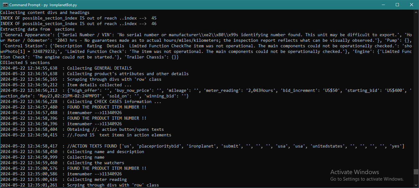 Screenshot of Ironplanet bot